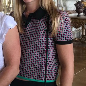 Zara retro collared crop top w/ geometric pattern